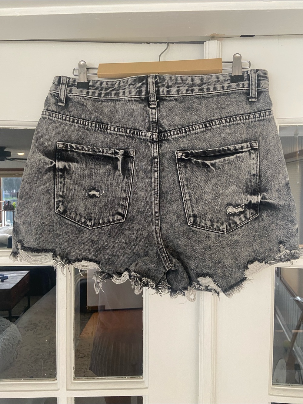 Ververt High-Rise Distressed Jean Shorts - Black Acid Wash - Picture 3 of 6